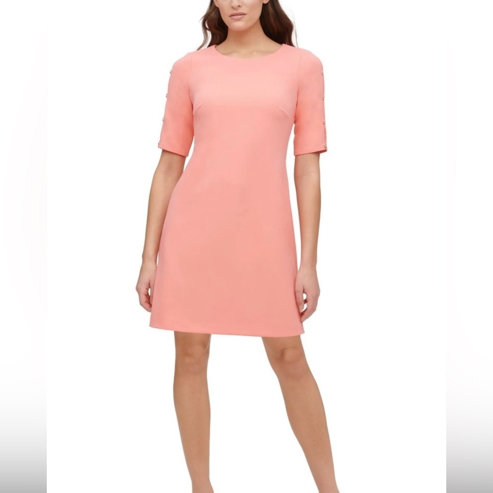 Tommy Hilfiger Coral Evening Shift Dress Crewneck Short Sleeve